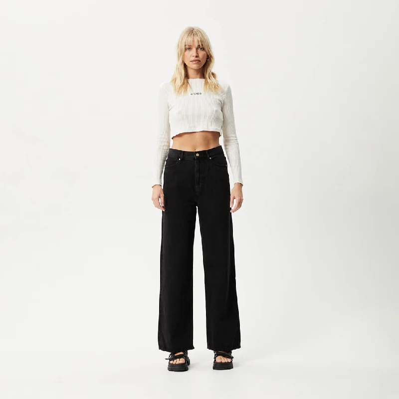 AFENDS Womens Ari - Waffle Long Sleeve Cropped Top - Off White