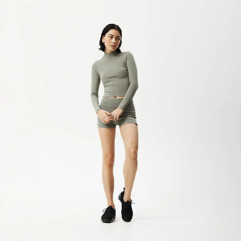 AFENDS Womens Iconic - Ribbed Long Sleeve Top - Olive