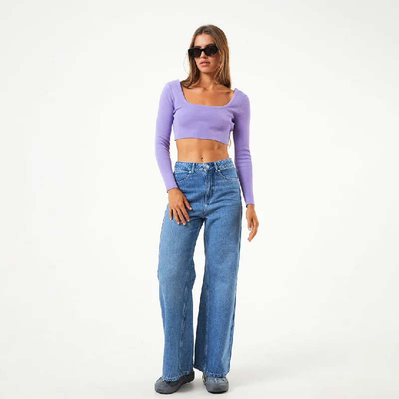 AFENDS Womens Lula - Knit Long Sleeve Cropped Top - Plum