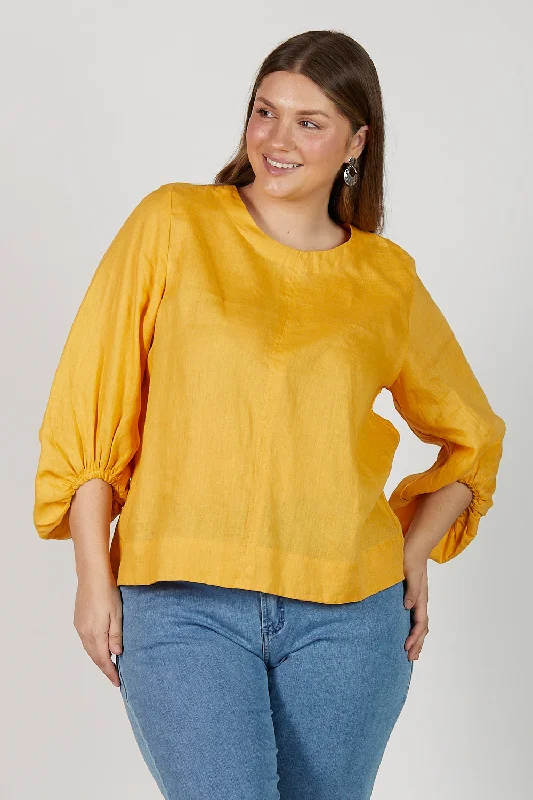 Audrey Linen Shift Blouse in Golden Hour