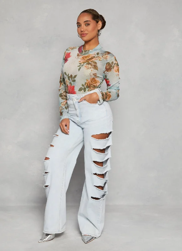 Mesh Printed Long Sleeve Bodysuit