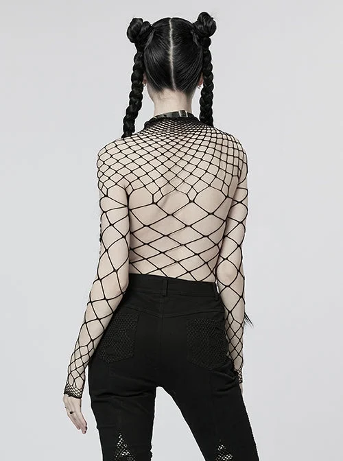 Black Long Sleeve Big Net Bodysuit ONE SIZE