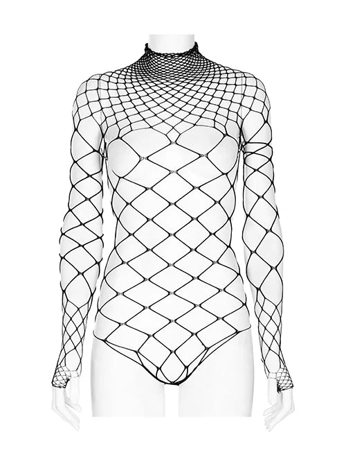 Black Long Sleeve Big Net Bodysuit ONE SIZE