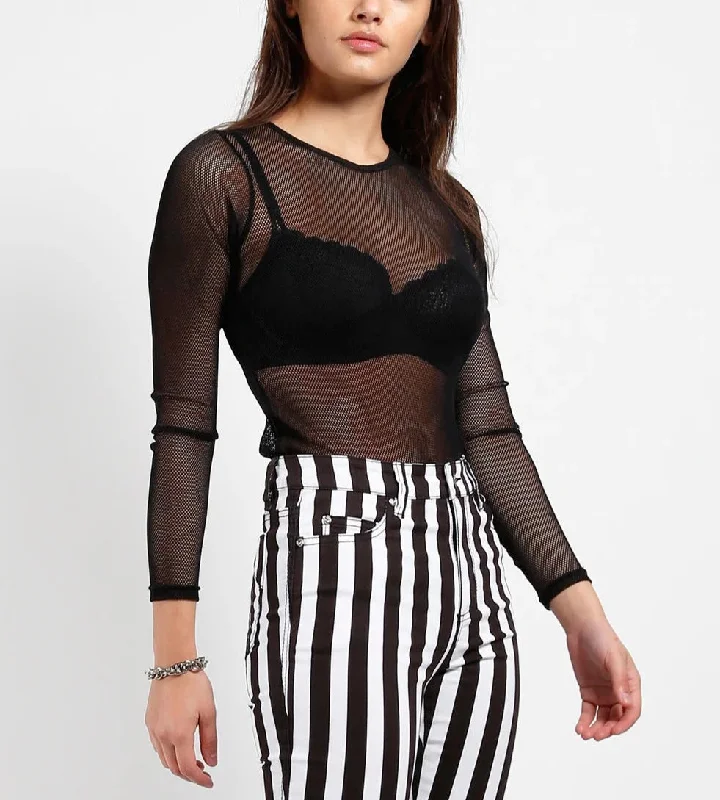 Black Long Sleeved Fishnet Top