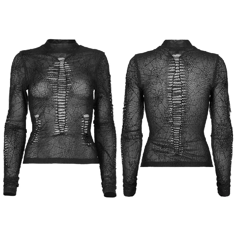 Black Long Sleeved Mesh Shirt w/ Web Pattern