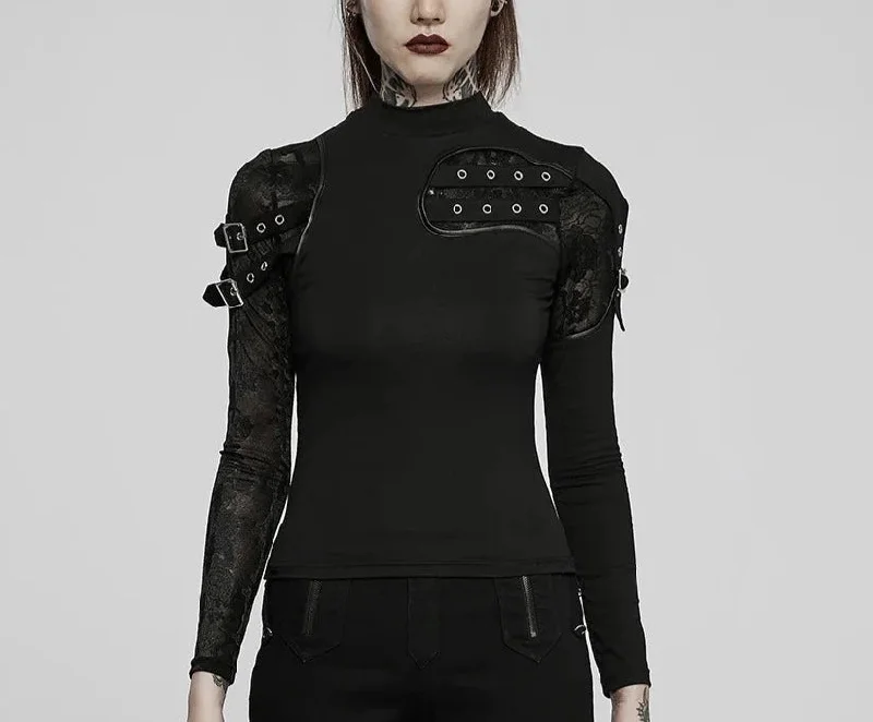 Black Mesh Skull and Crossbones Panel Long Sleeve Shirt