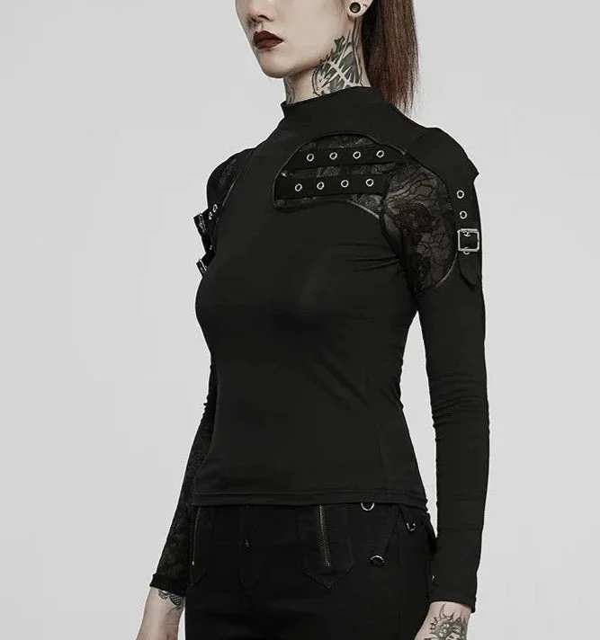 Black Mesh Skull and Crossbones Panel Long Sleeve Shirt