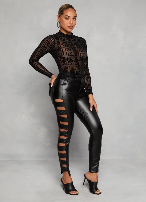 Patterned Velvet Burnout Mesh Top