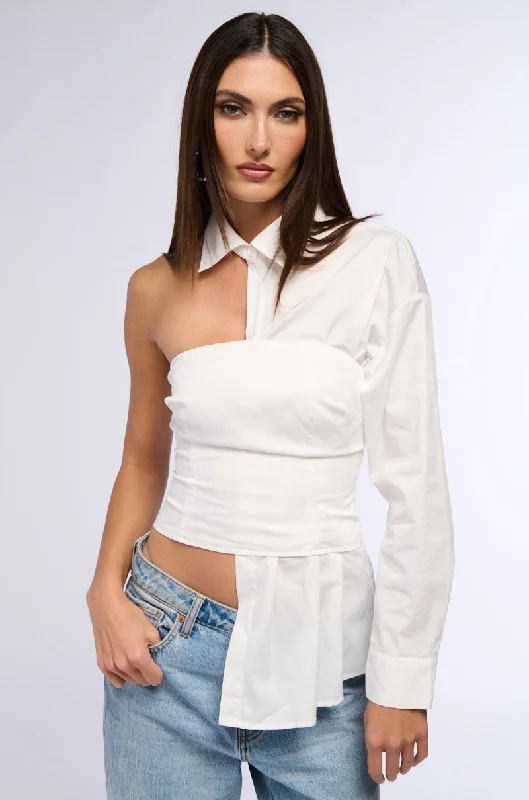 DONT LOOK AT ME ASYMMETRICAL POPLIN BLOUSE