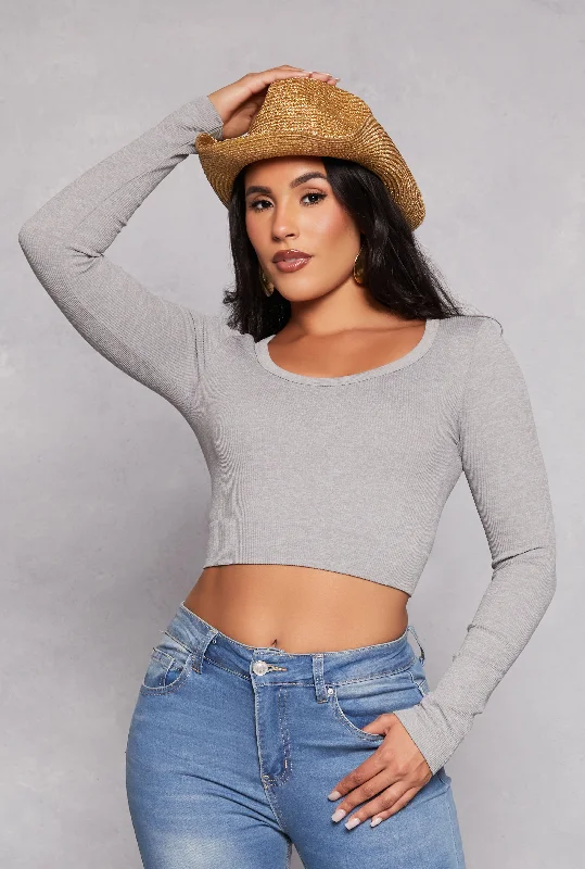 Seamless Ribbed Scoop Neck Crop Top