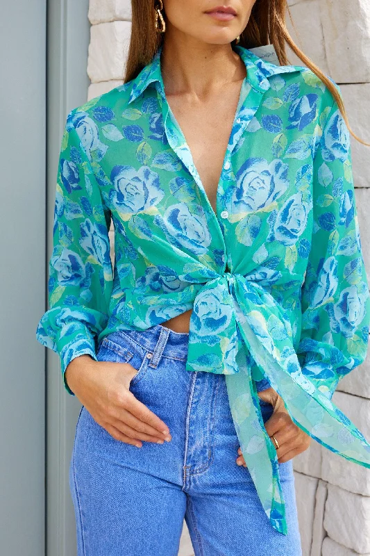 Joelinne Blouse - Green Floral