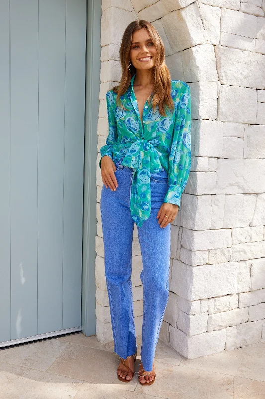 Joelinne Blouse - Green Floral