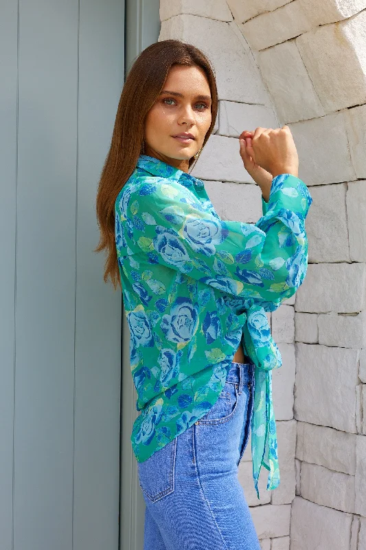 Joelinne Blouse - Green Floral