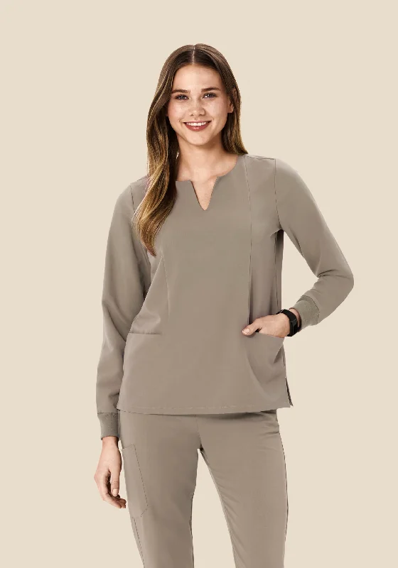 Long Sleeve Notch Neck Top Macchiato