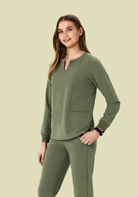 Long Sleeve Notch Neck Top Sage