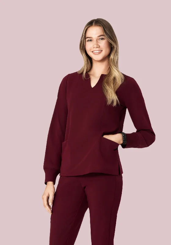 Long Sleeve Notch Neck Top Wine