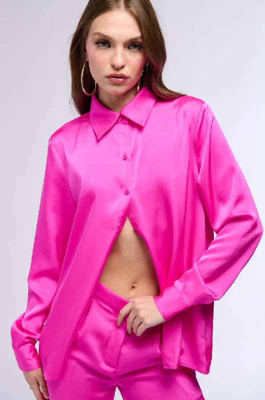 OPEN TO WHATEVER LONG SLEEVE SATIN BUTTON DOWN IN PINK