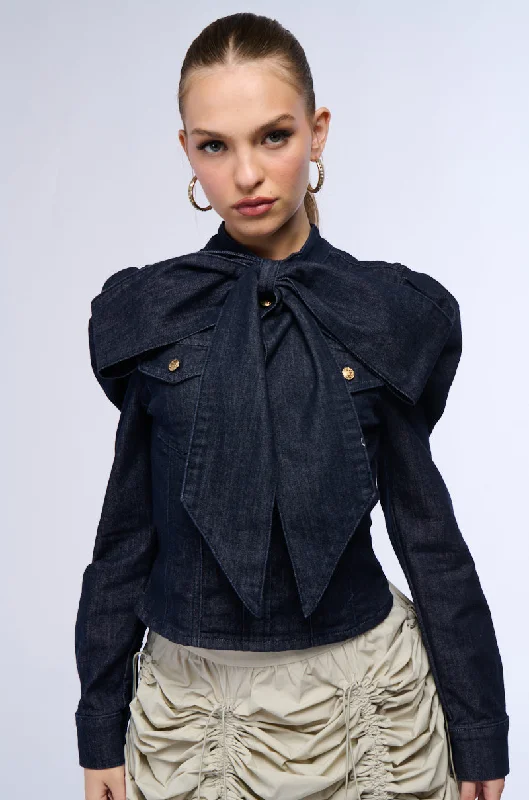 WAIT FOR U DENIM BOW BLOUSE